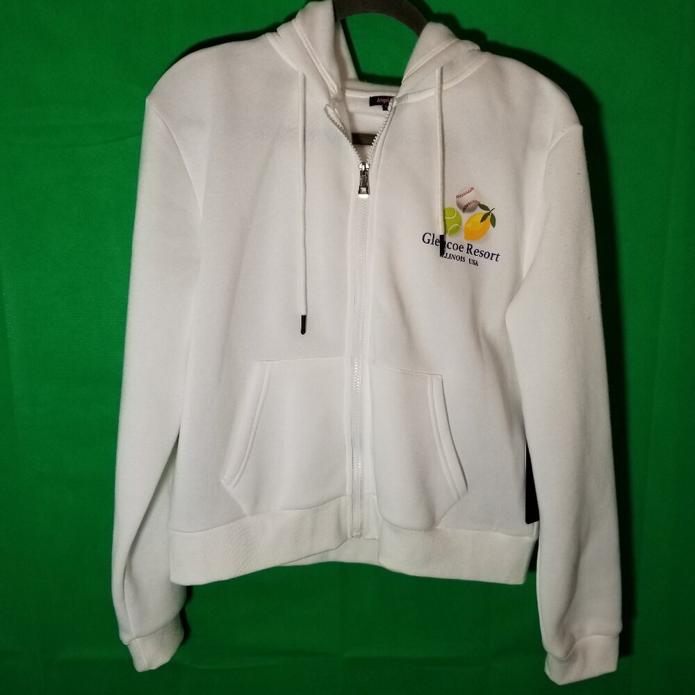 Angel Cult Glencoe Resort Illinois Hoodie Full Zip Women‎ Medium White Comfy NWT